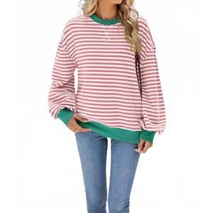 NEW LILY CLOTHING striped contrast crewneck sweatshirt in pink white